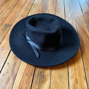 Black Wool Wide Brim Hat with Ribbon